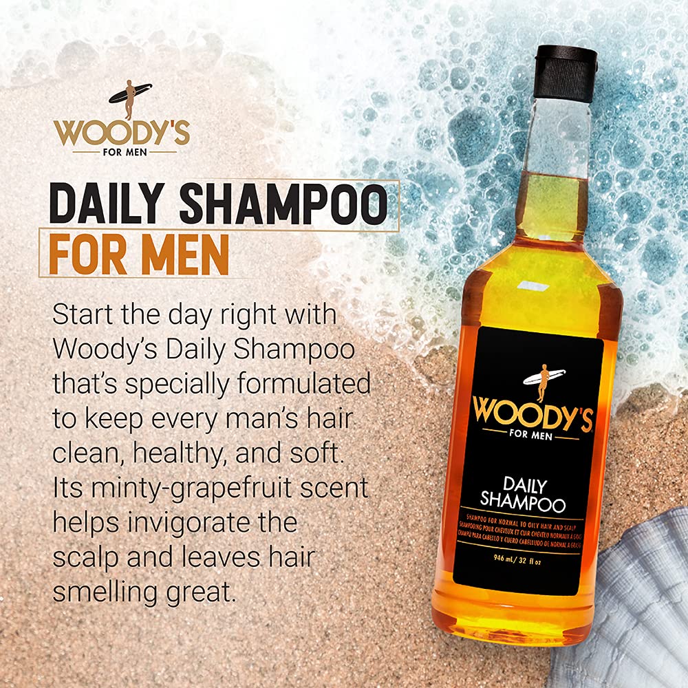 Woody's Daily Shampoo for Men - Sulfate-Free, Hydrating Hair Care, All Natural & Organic, Refreshing Scalp Cleanser Mens Shampoo, 32 fl oz